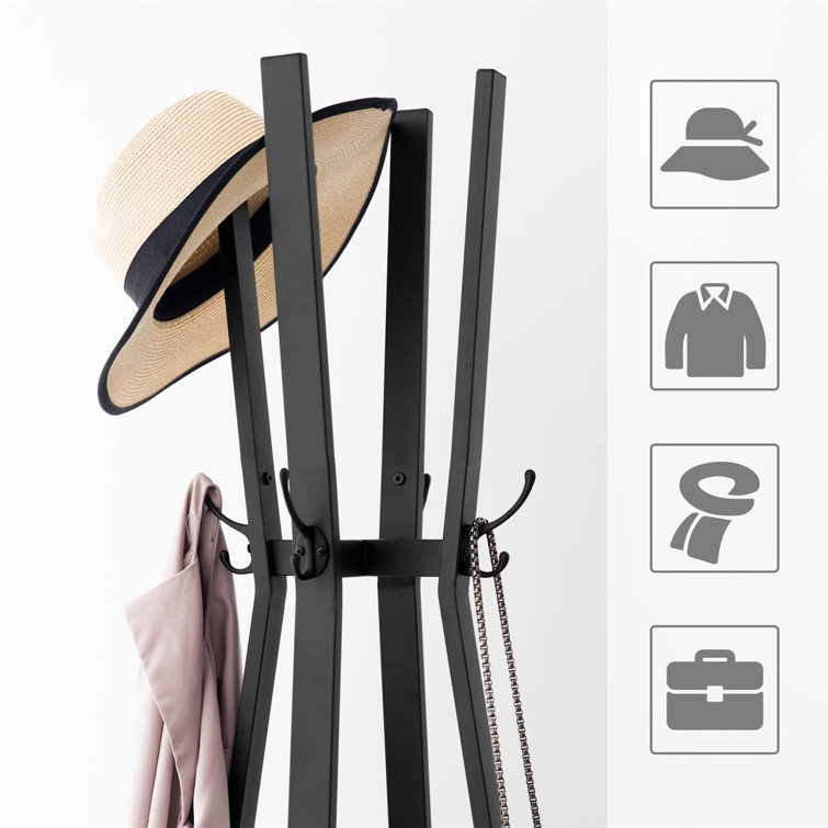 Levi Beer Coat Rack Stand, Sturdy Coat Tree With 3 Shelves, Free Standing Hall Tree For Clothes